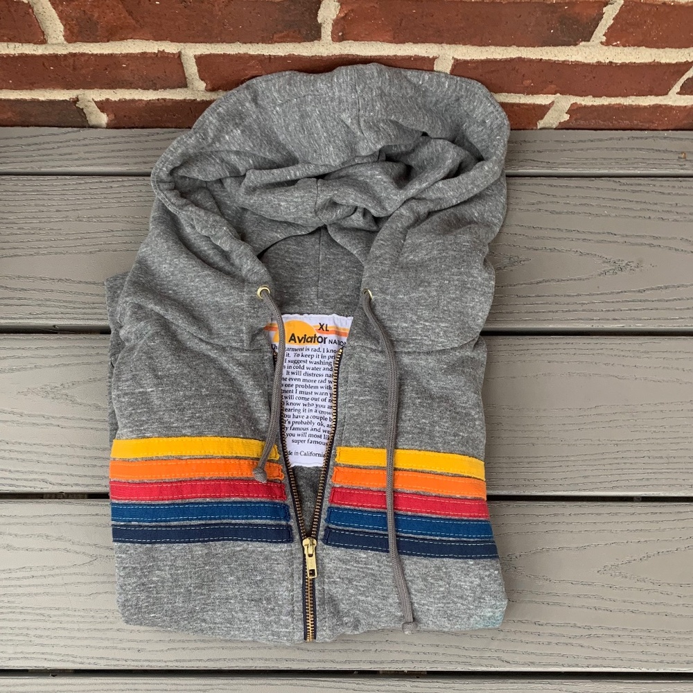 Aviator Nation 5 Stripe Zip Hoodie